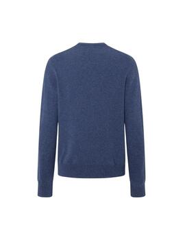 Hackett Punto Lambswool Crew Chambray Blue