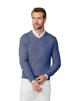 Hackett Punto Lambswool V Neck Chambray Blue