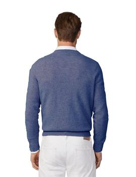 Hackett Punto Lambswool V Neck Chambray Blue