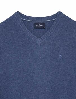 Hackett Punto Lambswool V Neck Chambray Blue