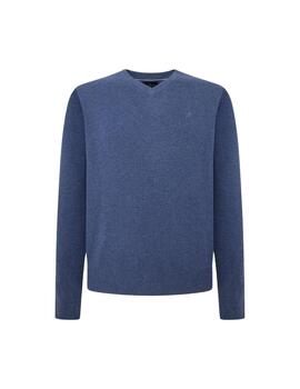 Hackett Punto Lambswool V Neck Chambray Blue