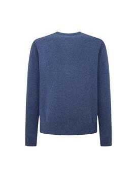 Hackett Punto Lambswool V Neck Chambray Blue