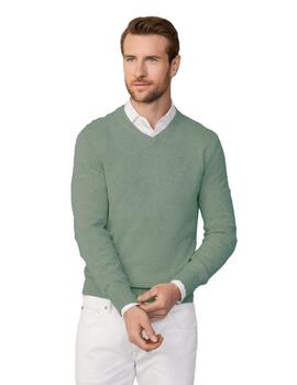 Hackett Punto Lambswool V Neck Seagrass Green