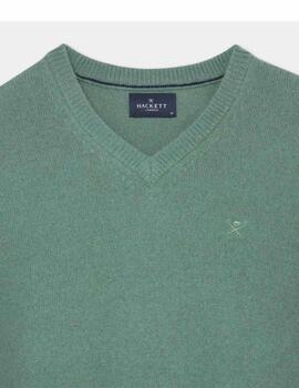 Hackett Punto Lambswool V Neck Seagrass Green