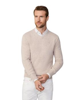 Hackett Punto Lambswool V Neck Antique White