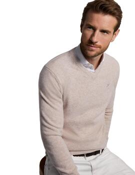 Hackett Punto Lambswool V Neck Antique White