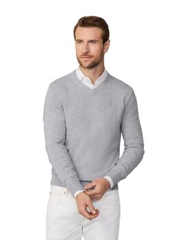 Hackett Punto Lambswool V Neck Silver Grey