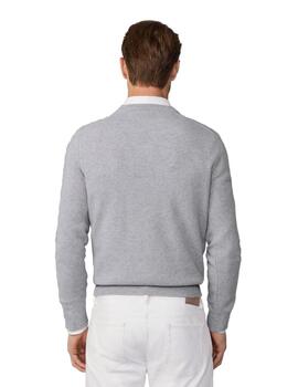 Hackett Punto Lambswool V Neck Silver Grey