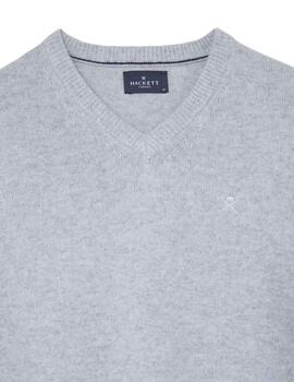 Hackett Punto Lambswool V Neck Silver Grey