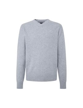 Hackett Punto Lambswool V Neck Silver Grey