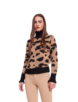 Gaudi Maglia Dolcevita M/L Color  Animalier Tan-Bl