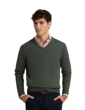 Silbon Jersey Liso Cuello Pico Verde Medio