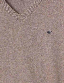 Silbon Jersey Liso Cuello Pico Taupe