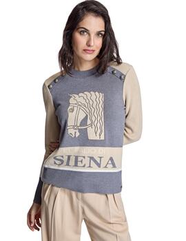 Alba Conde Jersey de punto gris y beige siena