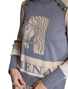 Alba Conde Jersey de punto gris y beige siena