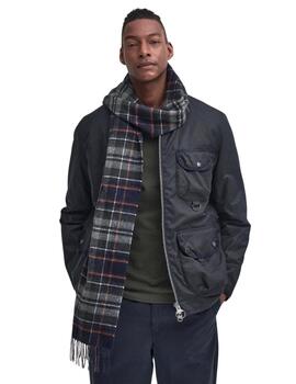 BARBOUR New Check Tartan Scarf Navy-Dark Ginger 