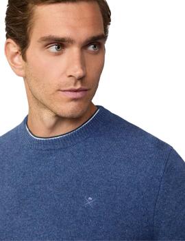 Hackett Punto Lambswool Crew Chambray Blue