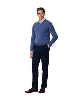 Hackett Punto Lambswool V Neck Chambray Blue