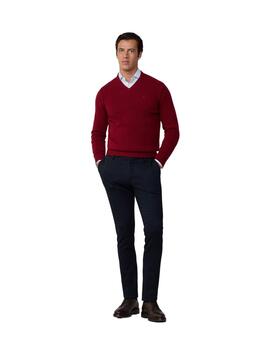 Hackett Punto Lambswool V Neck Winter Red