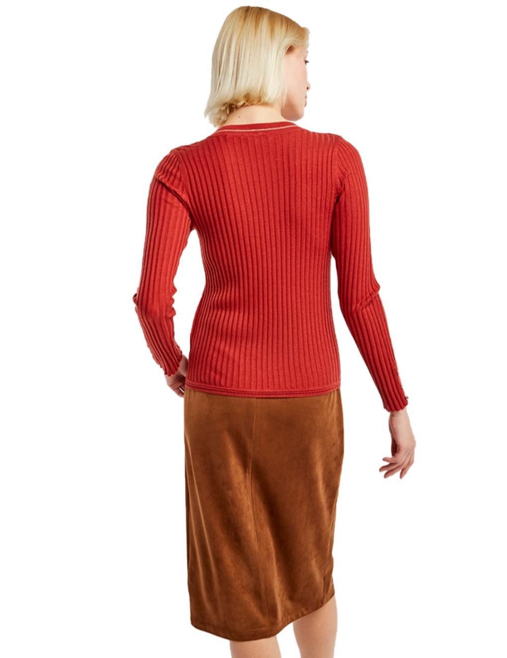 Jersey Naf Naf Rojo Acanalado Para Mujer