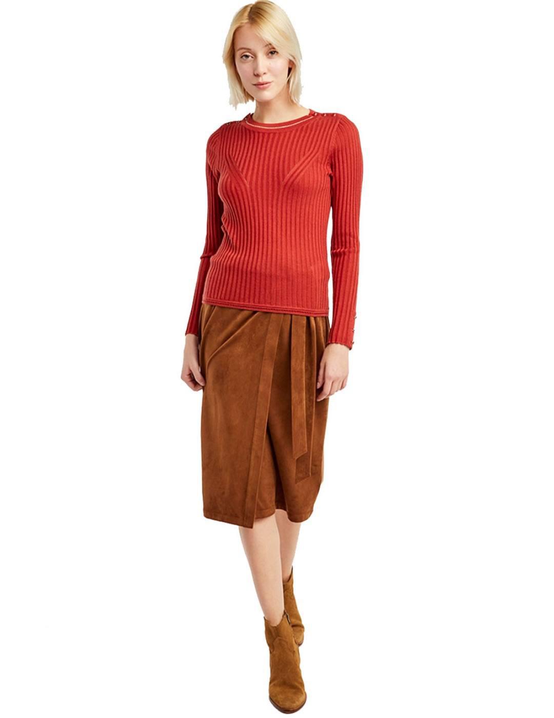 Jersey Naf Naf Rojo Acanalado Para Mujer