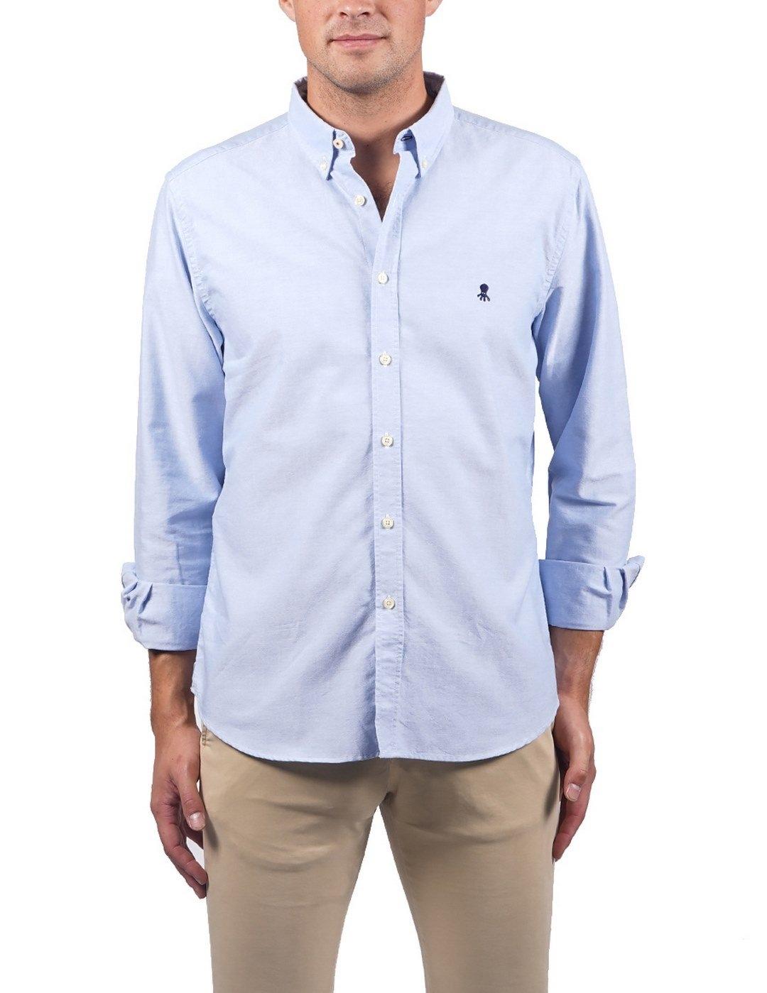 Camisa El Pulpo Oxford Lisa Celeste Para Hombre