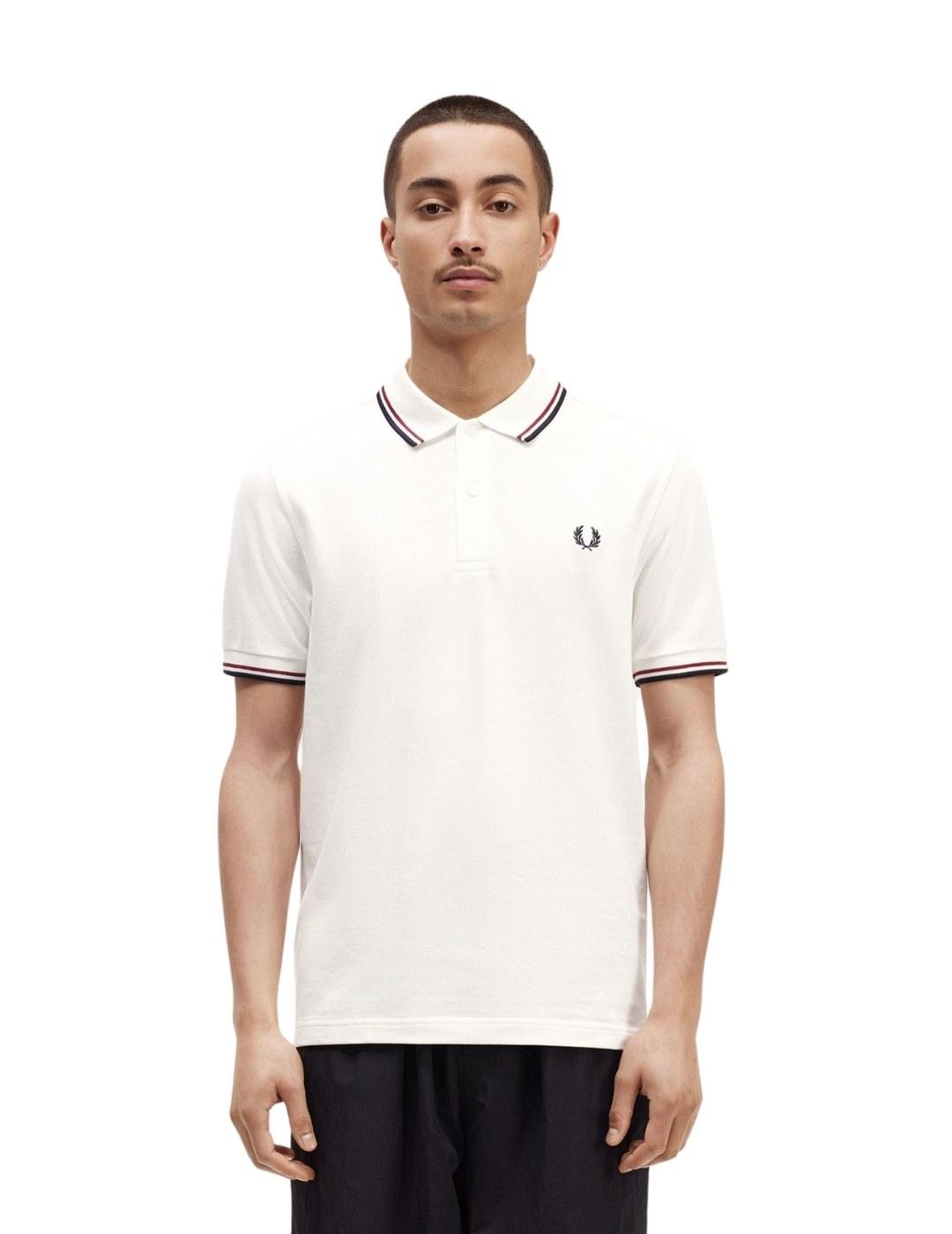 Fred Perry Polo Blanco logo azul marino