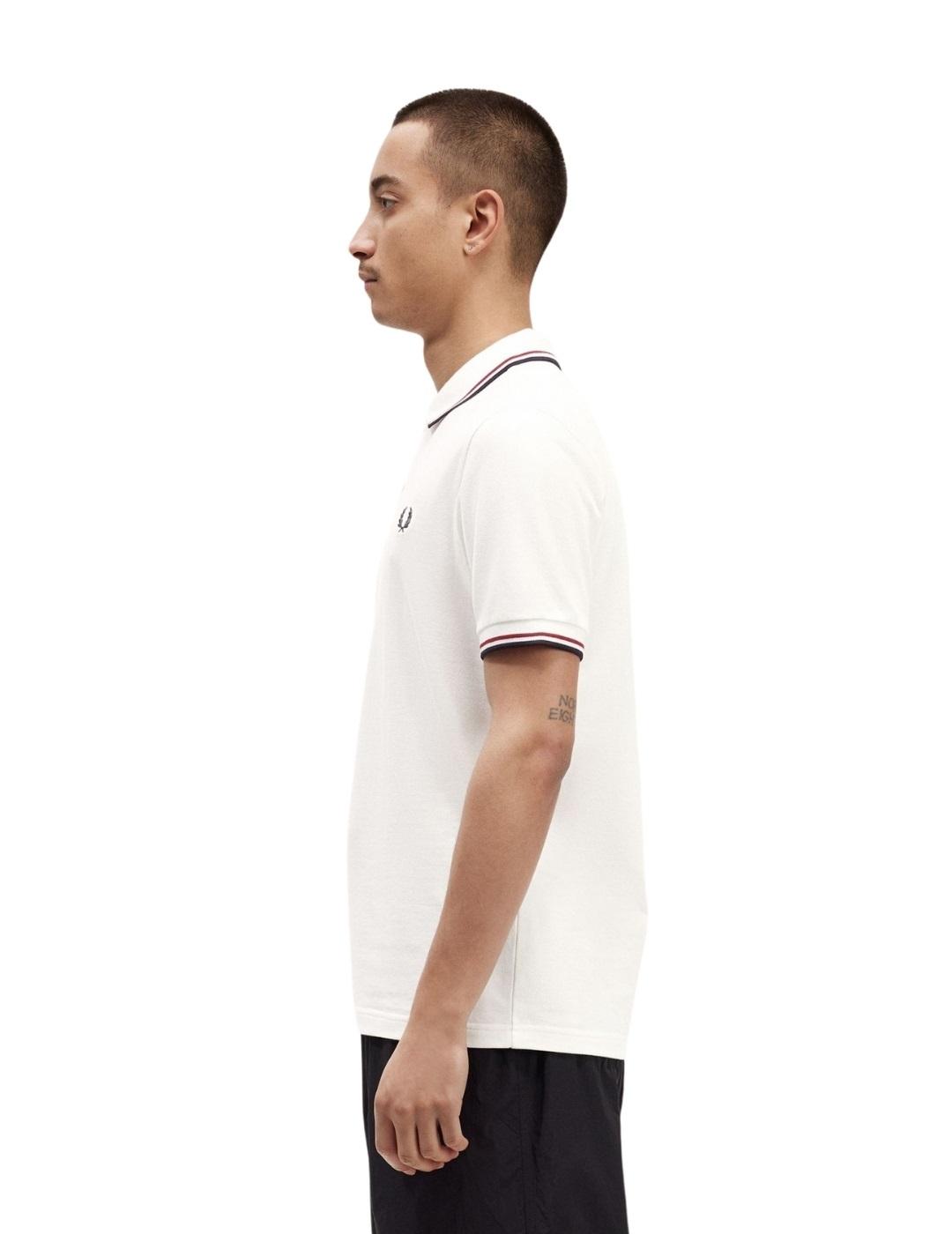 Fred Perry Polo Blanco logo azul marino