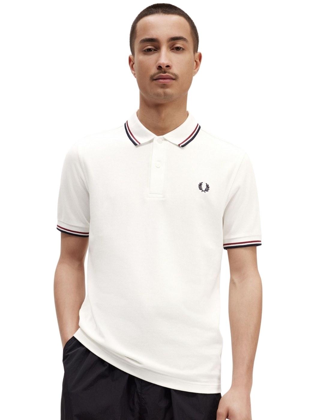 Fred Perry Polo Blanco logo azul marino