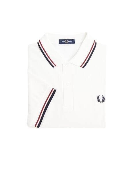Fred Perry Polo Blanco logo azul marino