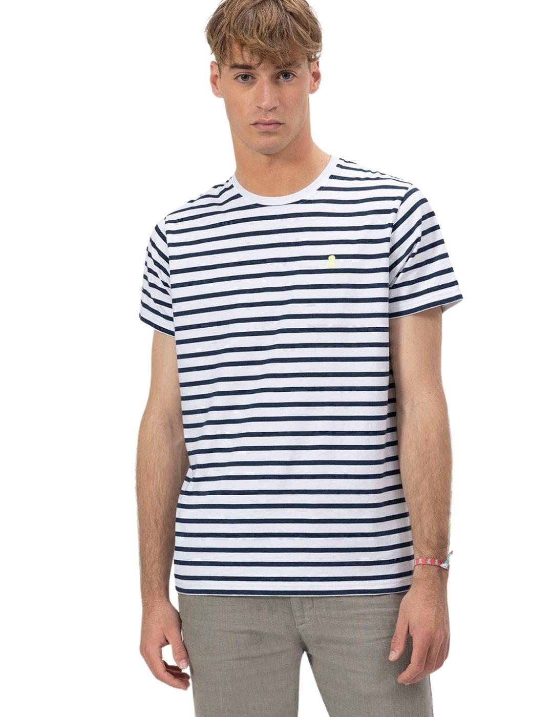 El Pulpo Camiseta Rayas Náuticas Fluor Blanco Puro