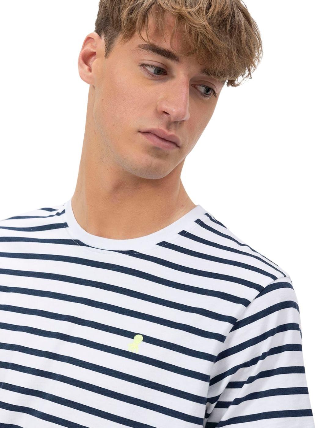 El Pulpo Camiseta Rayas Náuticas Fluor Blanco Puro