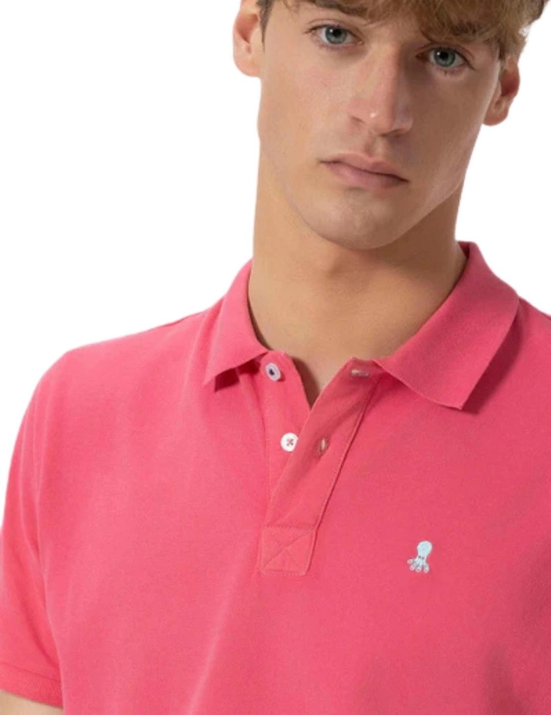 El Pulpo Polo Lavado Bordados A Contraste Rosa