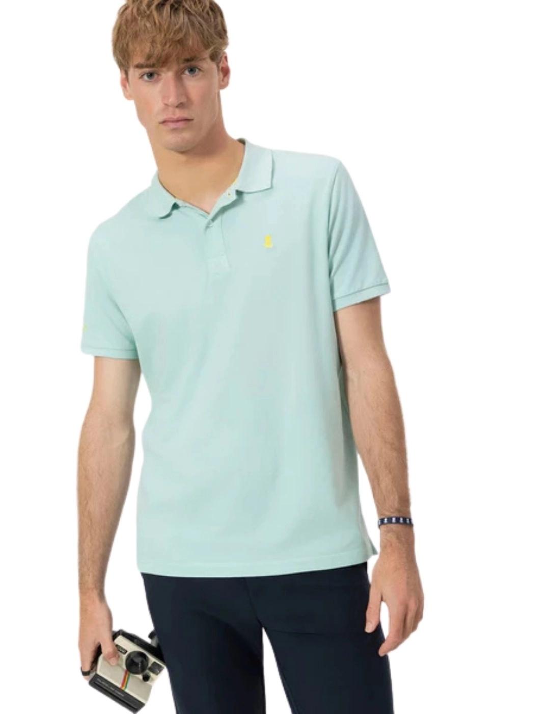 El Pulpo Polo Lavado Bordados A Contraste Turquesa