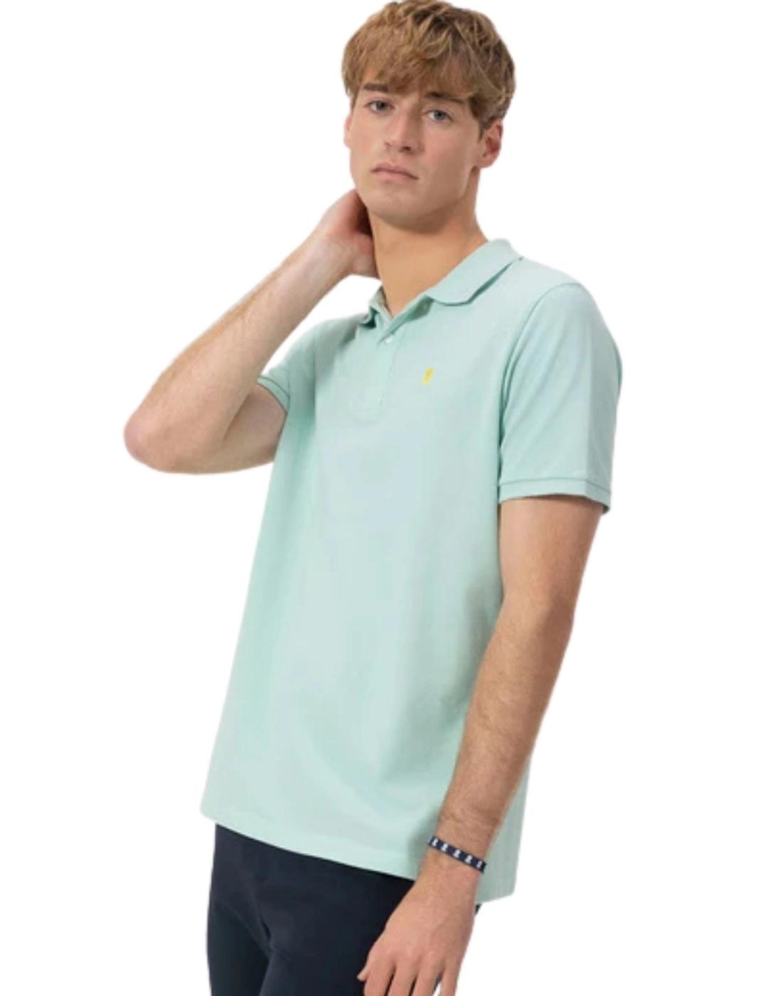 El Pulpo Polo Lavado Bordados A Contraste Turquesa