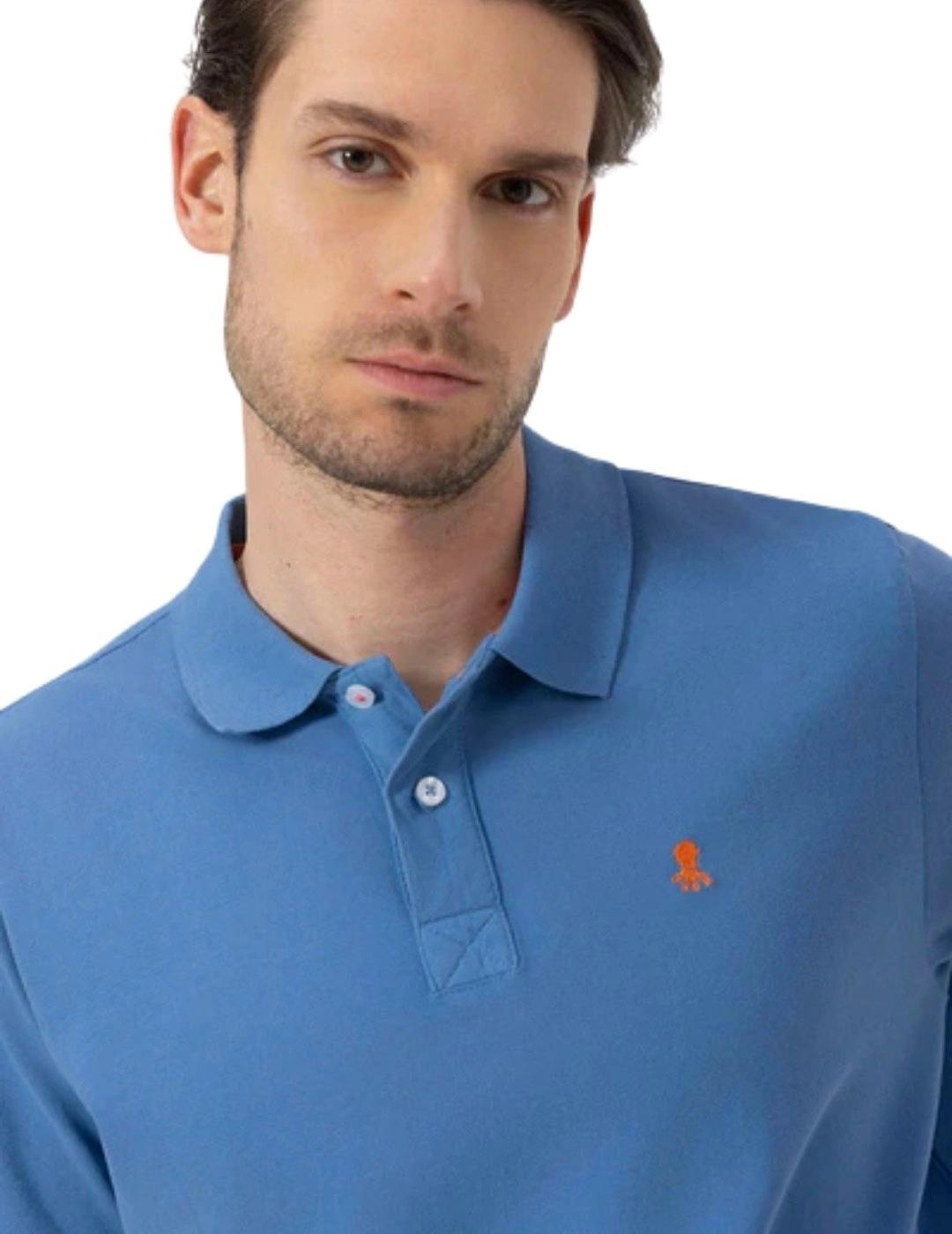 El Pulpo Polo Lavado Bordados A Contraste Índigo