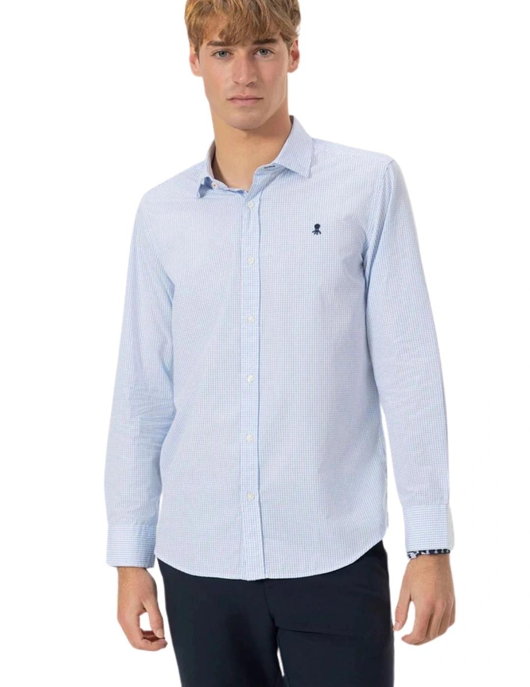 El Pulpo Camisa Popelin Cuello Italiano Vichy Azul