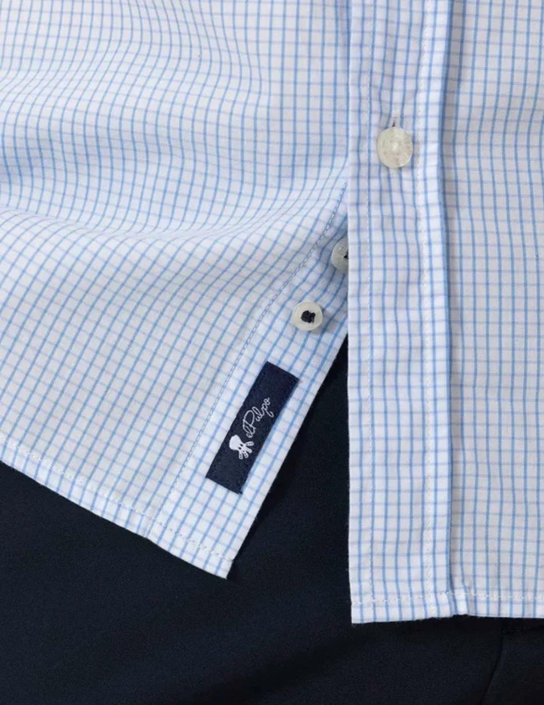 El Pulpo Camisa Popelin Cuello Italiano Vichy Azul