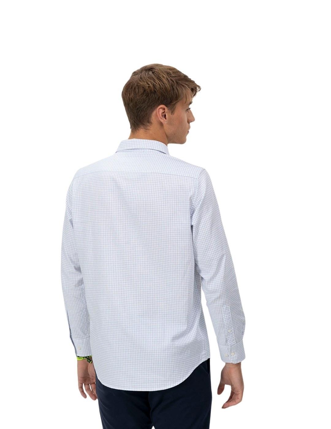 El Pulpo Camisa Popelin Blanca Minicuadro Azul Mar