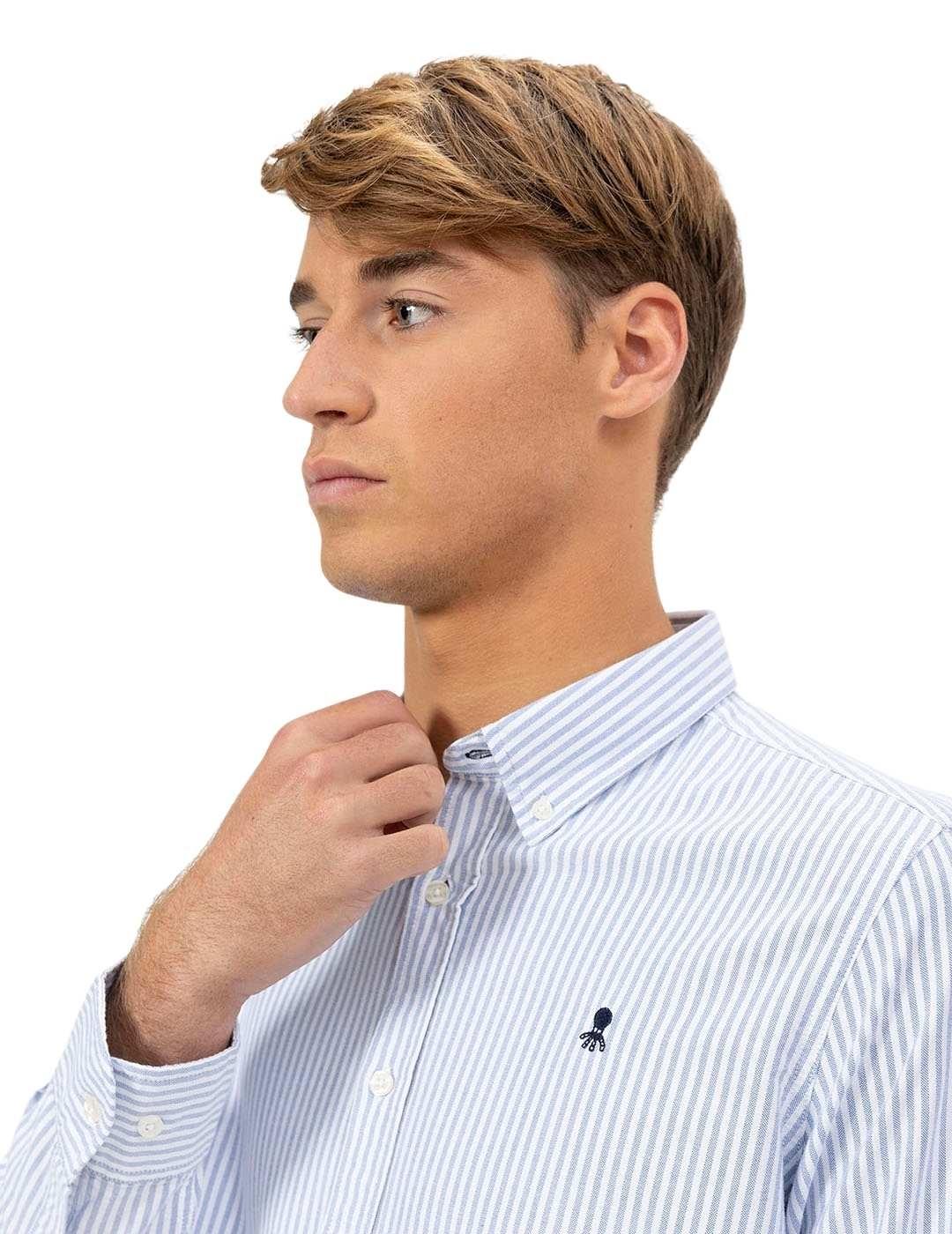 El Pulpo Camisa Oxford Cuello Botón Rayas Azul