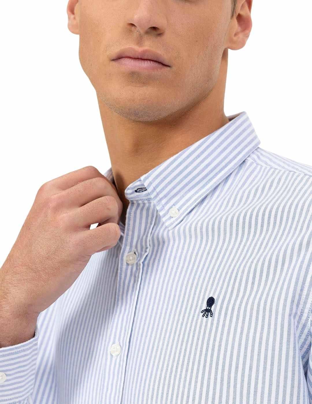 El Pulpo Camisa Oxford Cuello Botón Rayas Azul