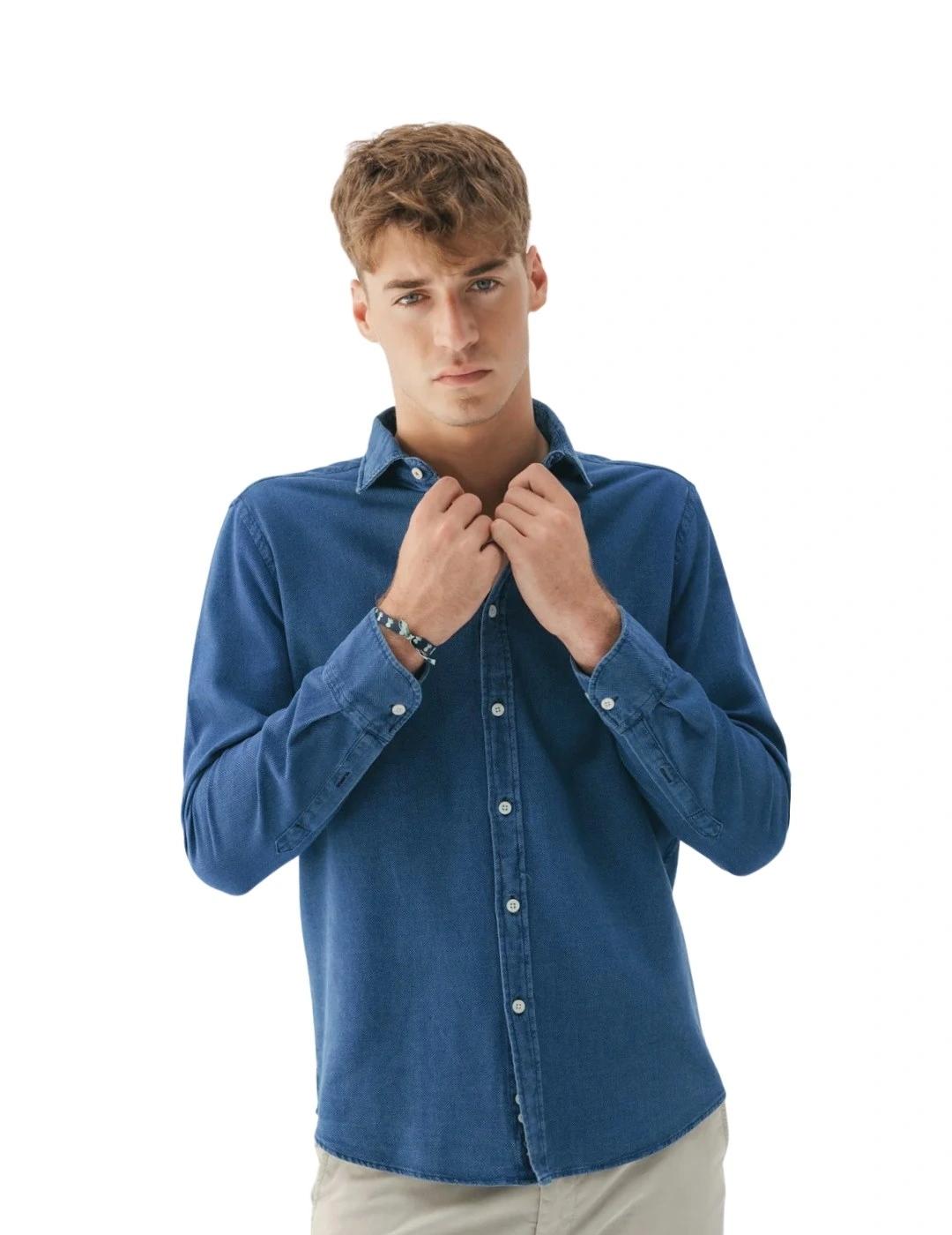 El Pulpo Camisa cuello italiano Denim Microestruct
