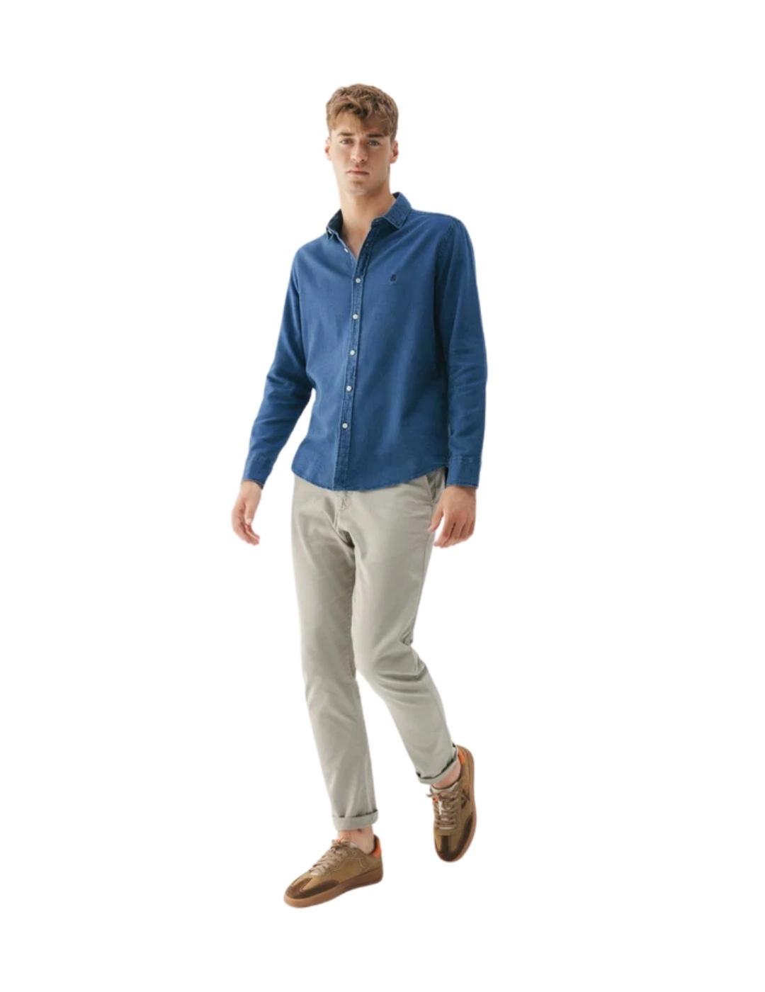 El Pulpo Camisa cuello italiano Denim Microestruct