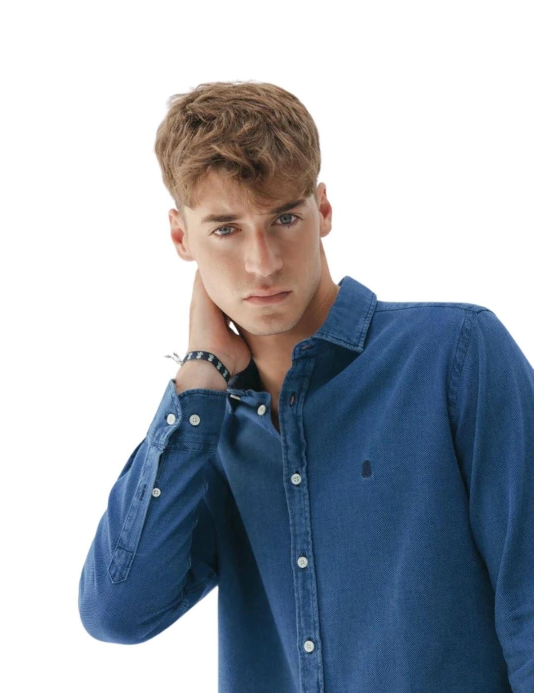 El Pulpo Camisa cuello italiano Denim Microestruct