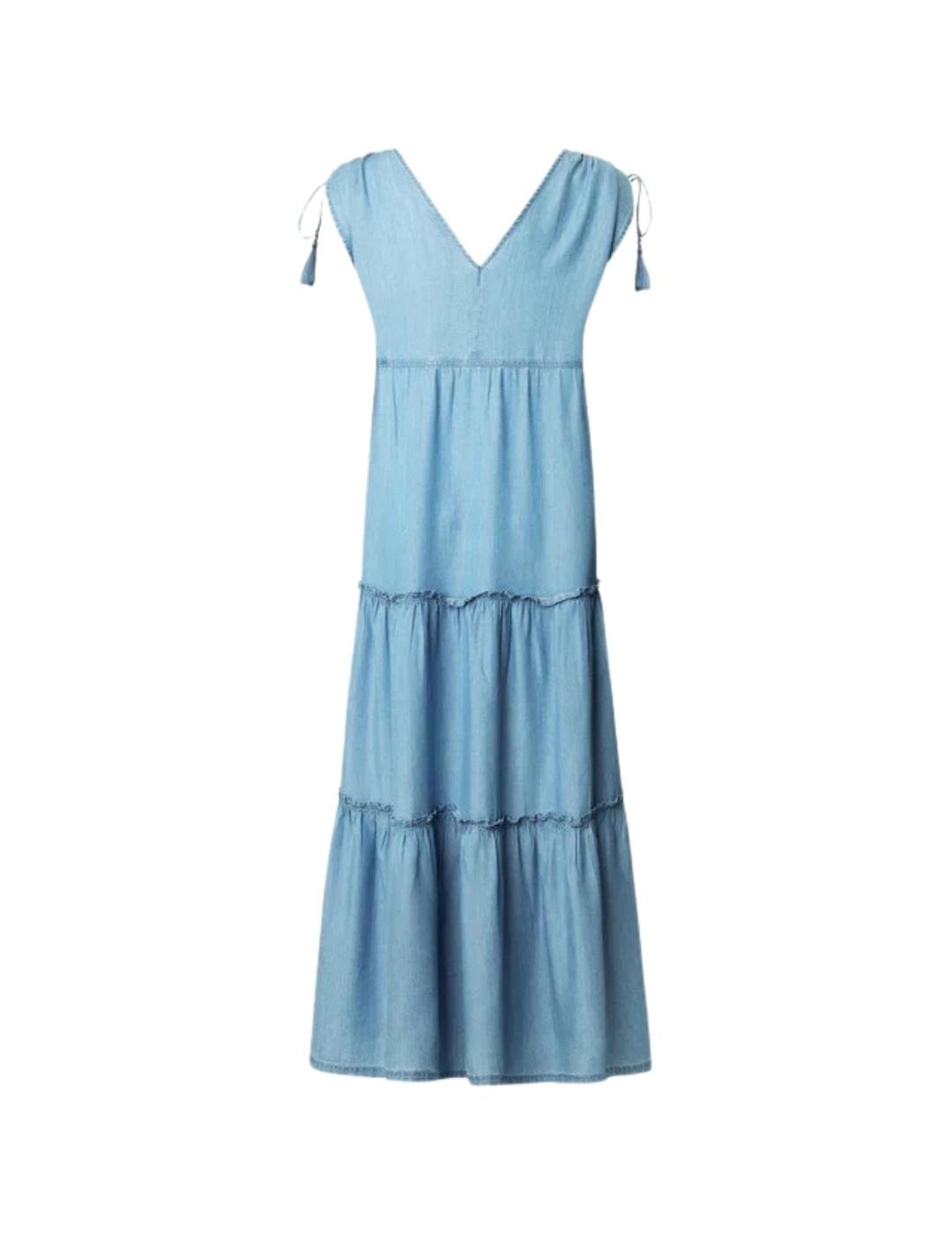Pepe Jeans Vestido Azul largo cuello pico