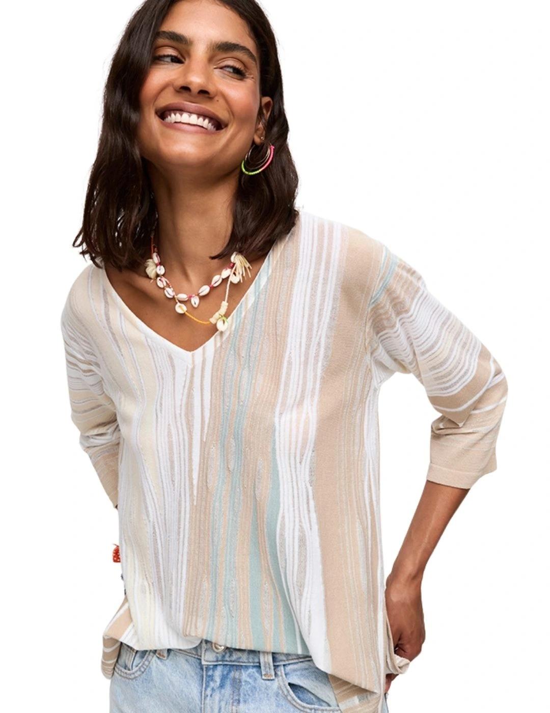 Aldo Martins Jersey manga 3/4 crudo a rayas