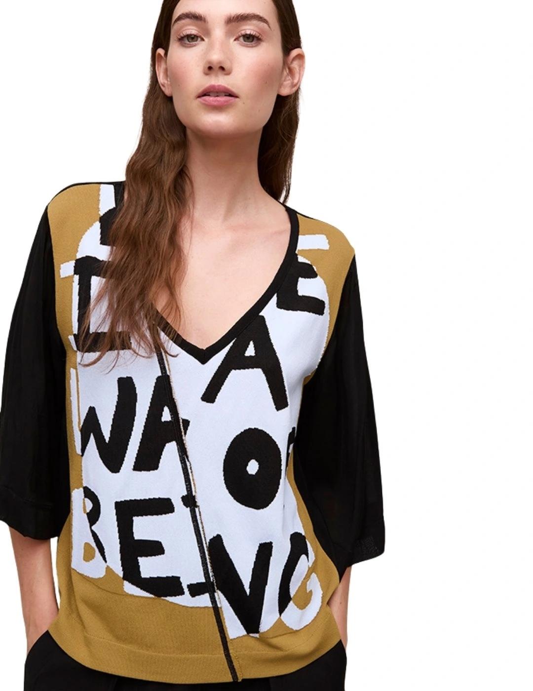 Aldo Martins Jersey cuello pico Marrón con letras