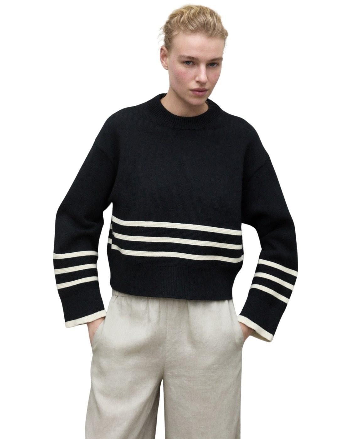 Ecoalf Jersey Lanyu Negro rayas blancas mujer