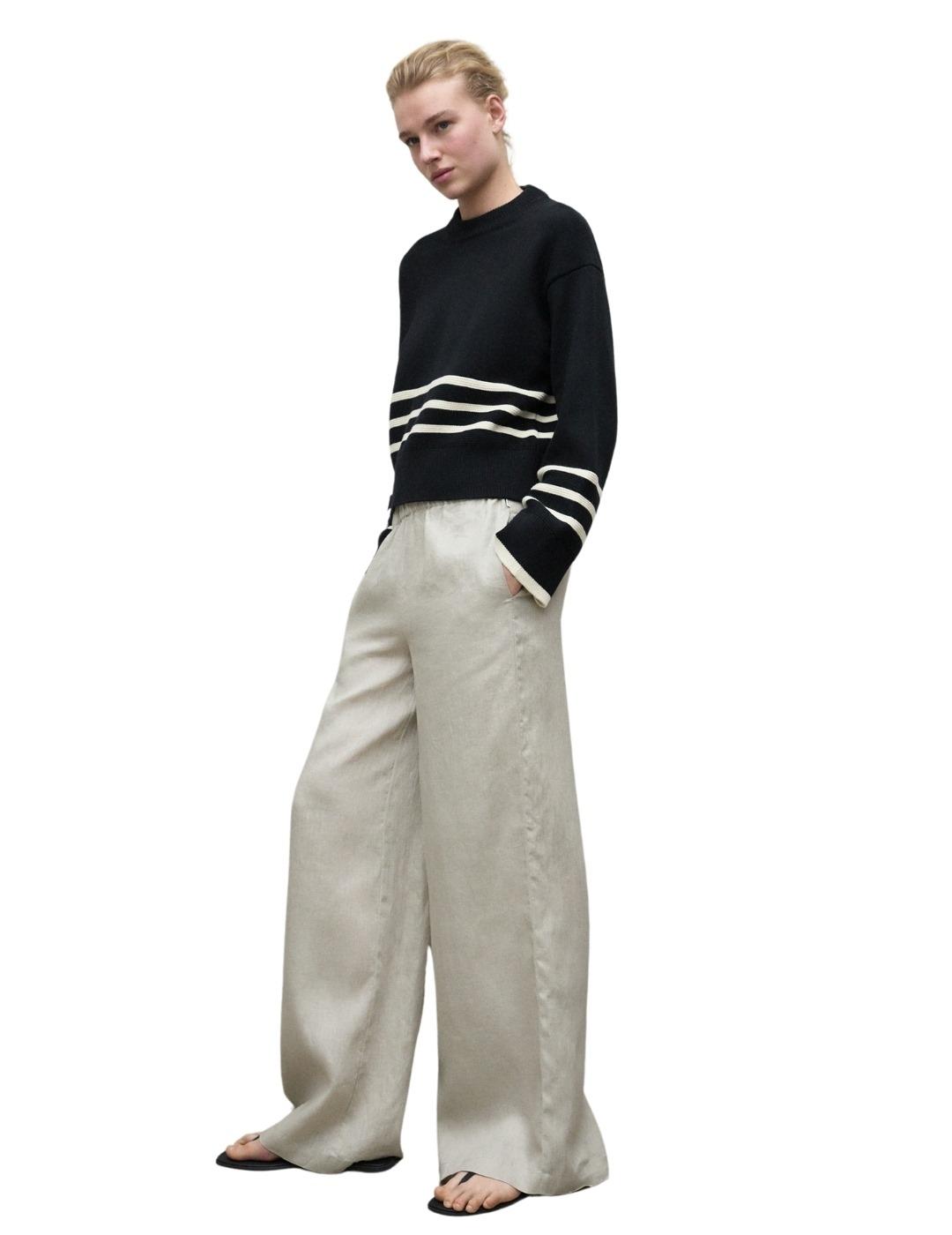 Ecoalf Jersey Lanyu Negro rayas blancas mujer