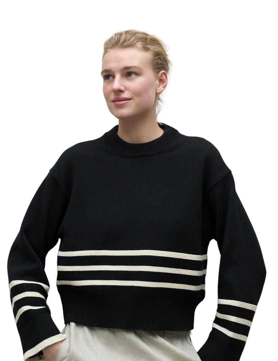 Ecoalf Jersey Lanyu Negro rayas blancas mujer